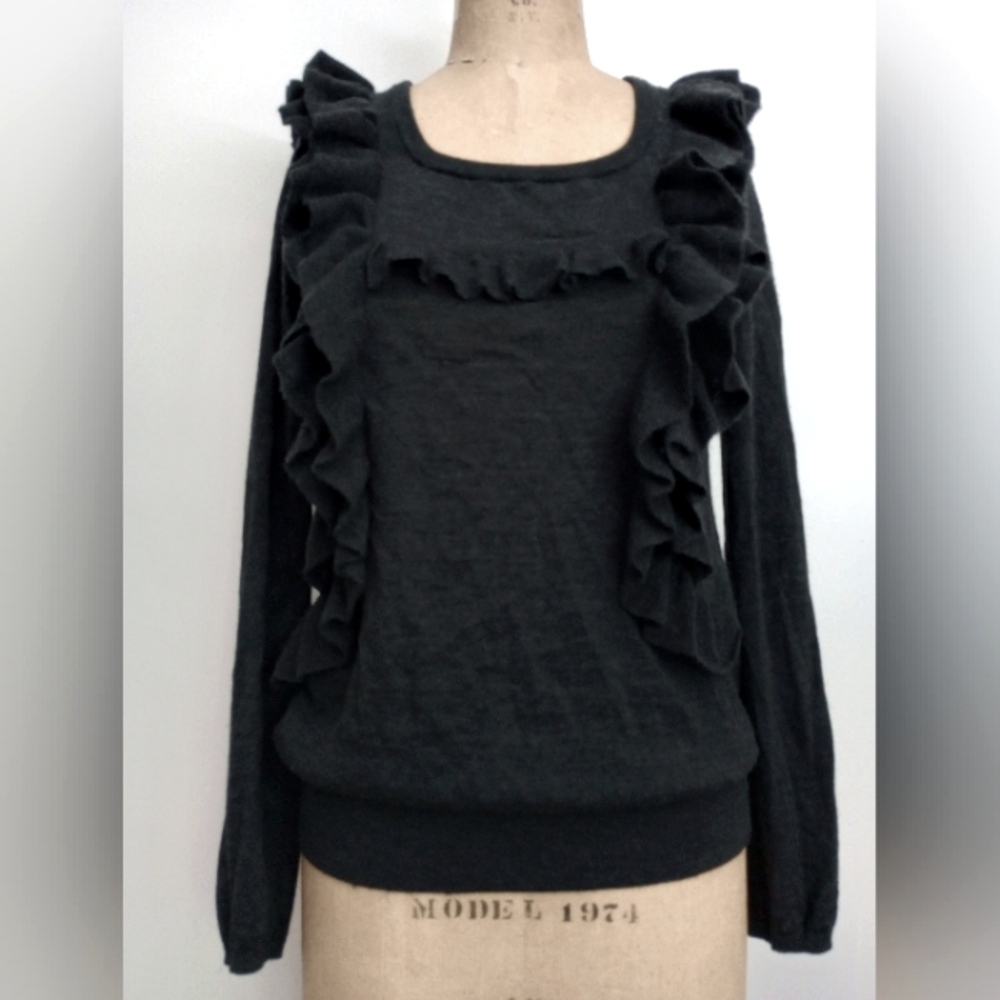 CHARCOAL GRAY RUFFLE SWEATER MOTH BRAND
